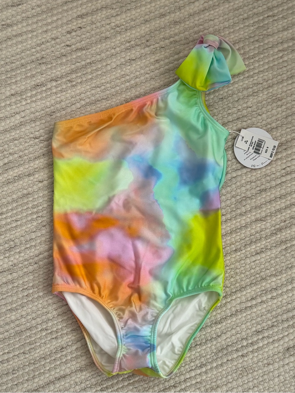 NWT PQ SWIM Girls One Shoulder Water a color Swimsuit - Size 8 years